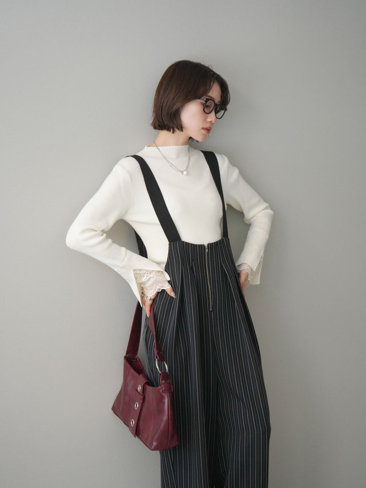 [SET]袖スカラップレースオフネックニットトップス+袖スカラップレースオフネックニットトップス(2set)