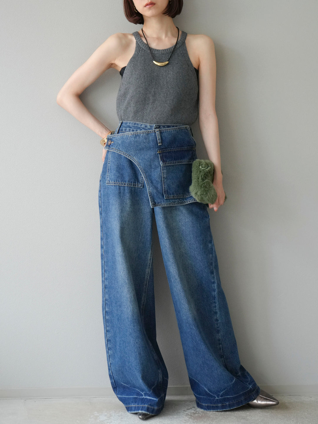 [予約]リブニットアメスリタンクトップ/グレー