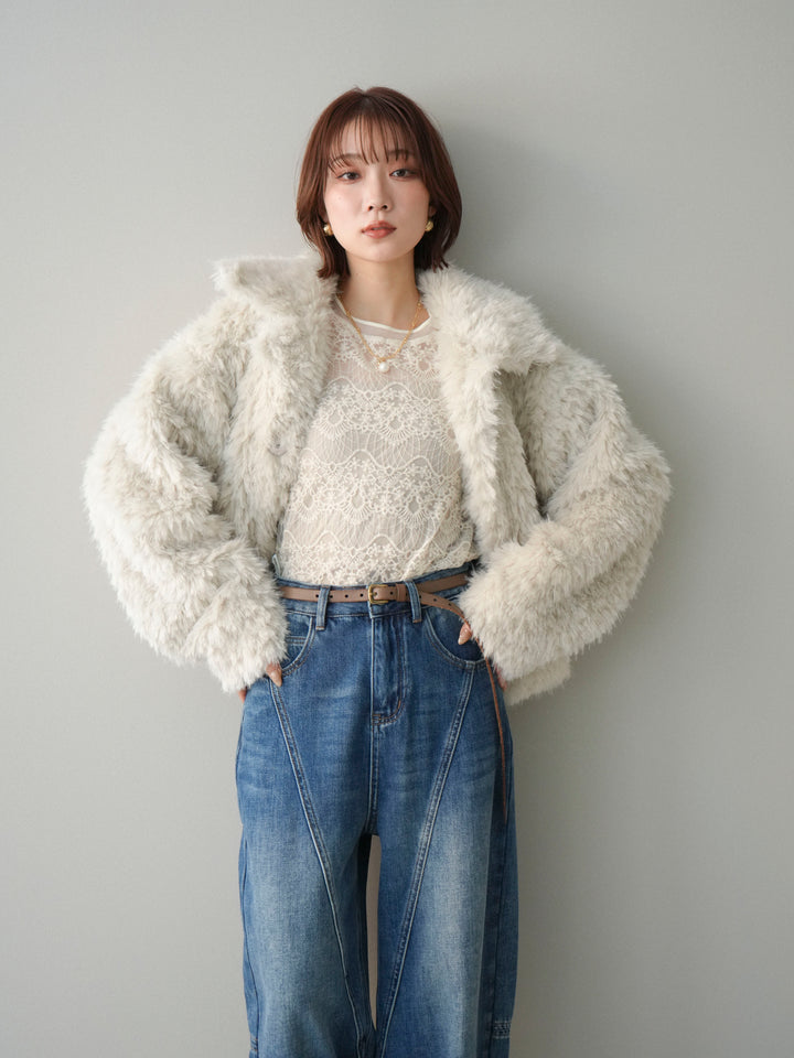 [SET]フェイクファー襟付きショートブルゾン+フェイクファー襟付きショートブルゾン(2set)