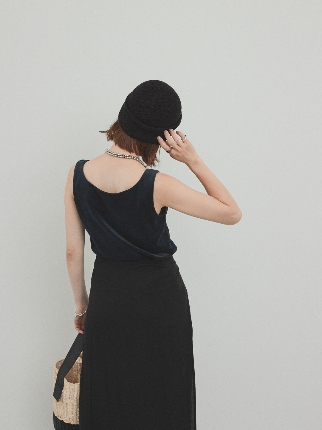 [予約]スクエアベロアタンクトップ/ネイビー