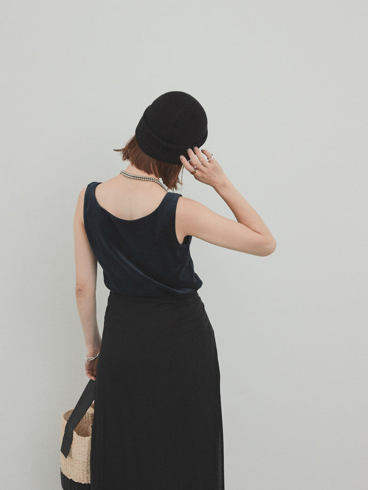 [予約]スクエアベロアタンクトップ/ネイビー