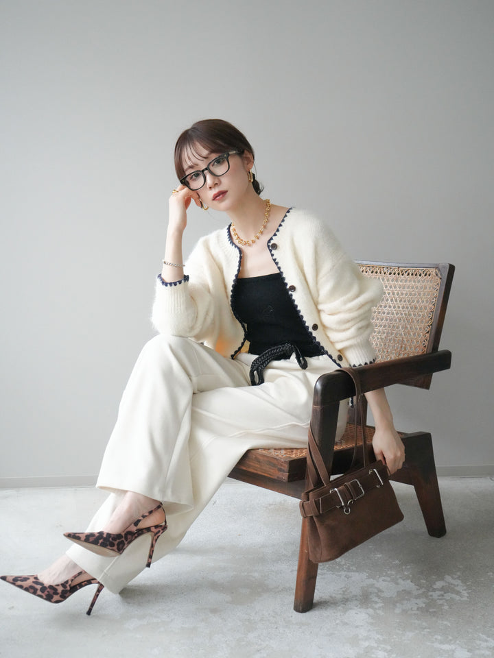 [SET]三角ステッチニットカーディガン+選べるアクセセット(2set)