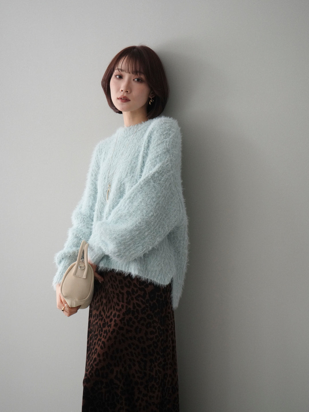 [予約]ボリュームスリーブシャギー MIXニットプルオーバー/mint