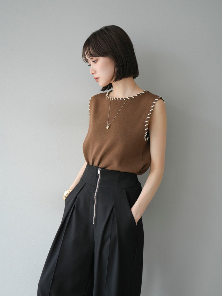 [予約]リネンタッチハンドステッチニットプルオーバー/モカ