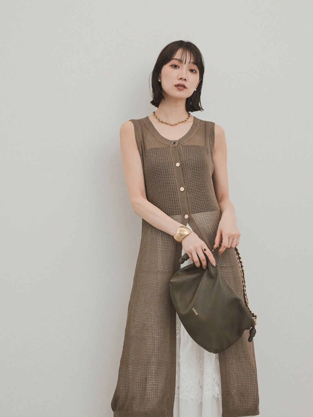 [SET]アソートボタンニットロングジレ+スカラップレースロングスカート(2set)