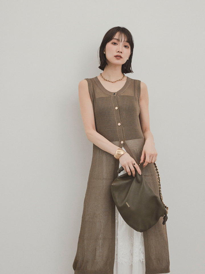 [SET]アソートボタンニットロングジレ+スカラップレースロングスカート(2set)