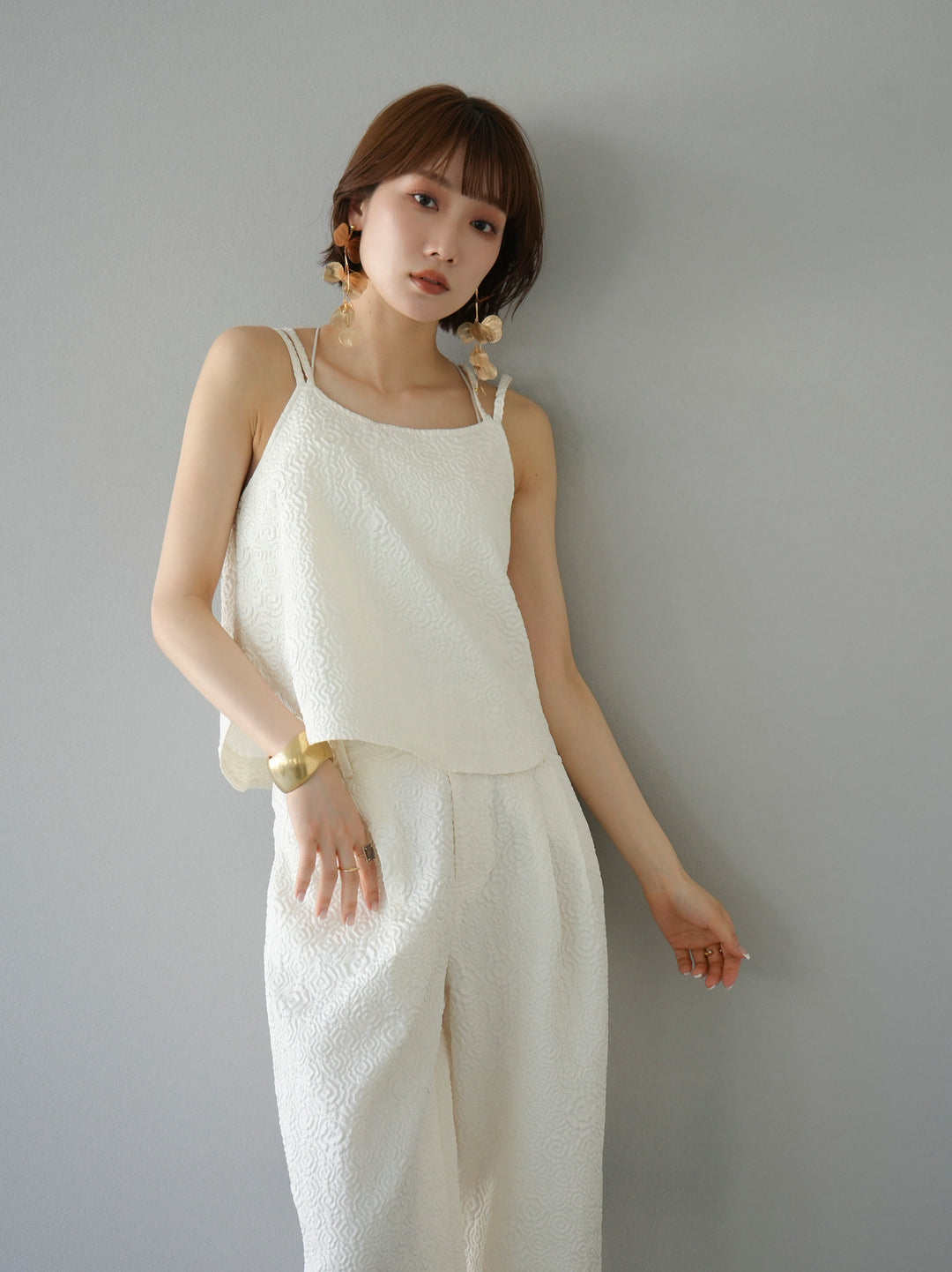 [Pre-order] Puffy Jacquard Double Strap Camisole/Ivory