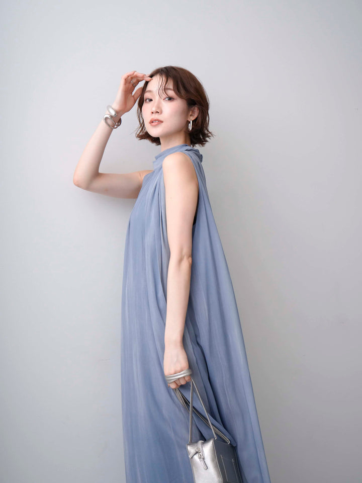 [予約]ニュアンスストライプバックリボンノースリワンピース/blue