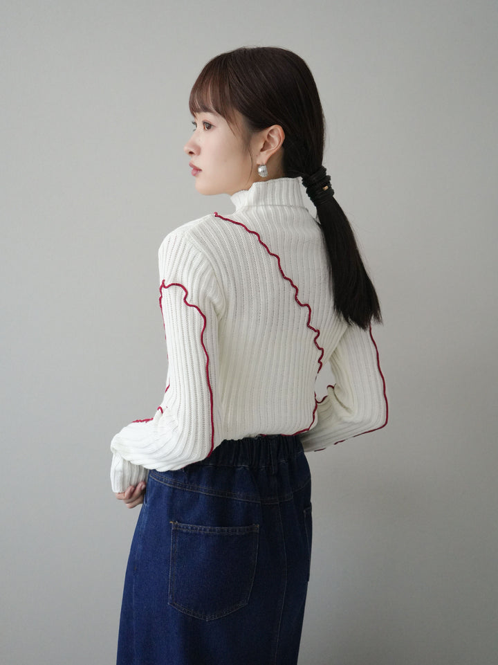 【預購】色彩協調柔和高領針織上衣/象牙色