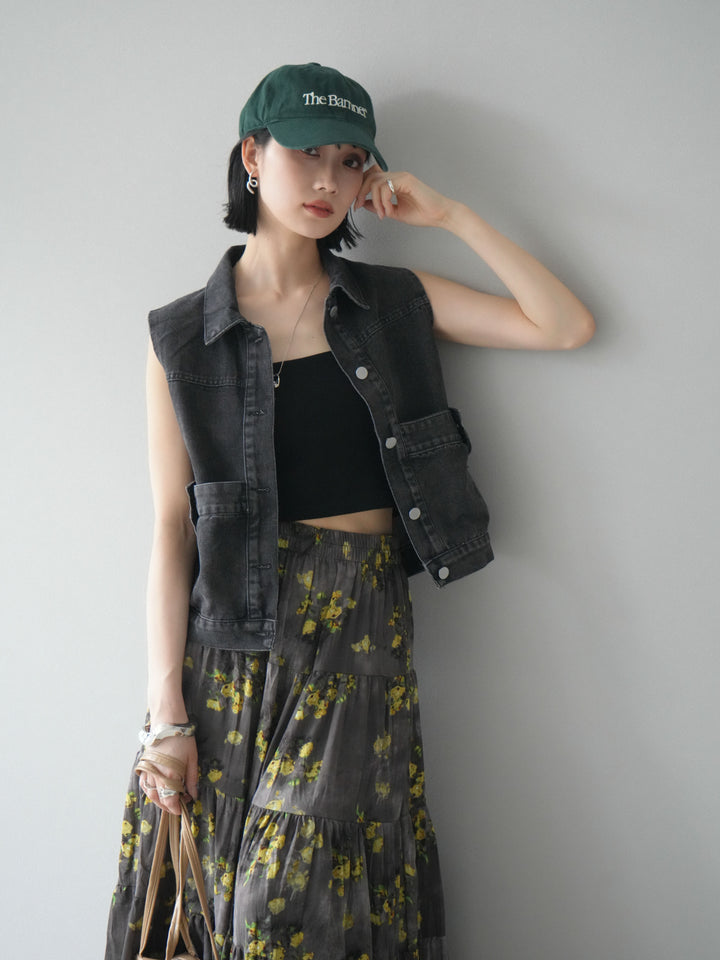 【預購】口袋設計牛仔無袖外套/黑色