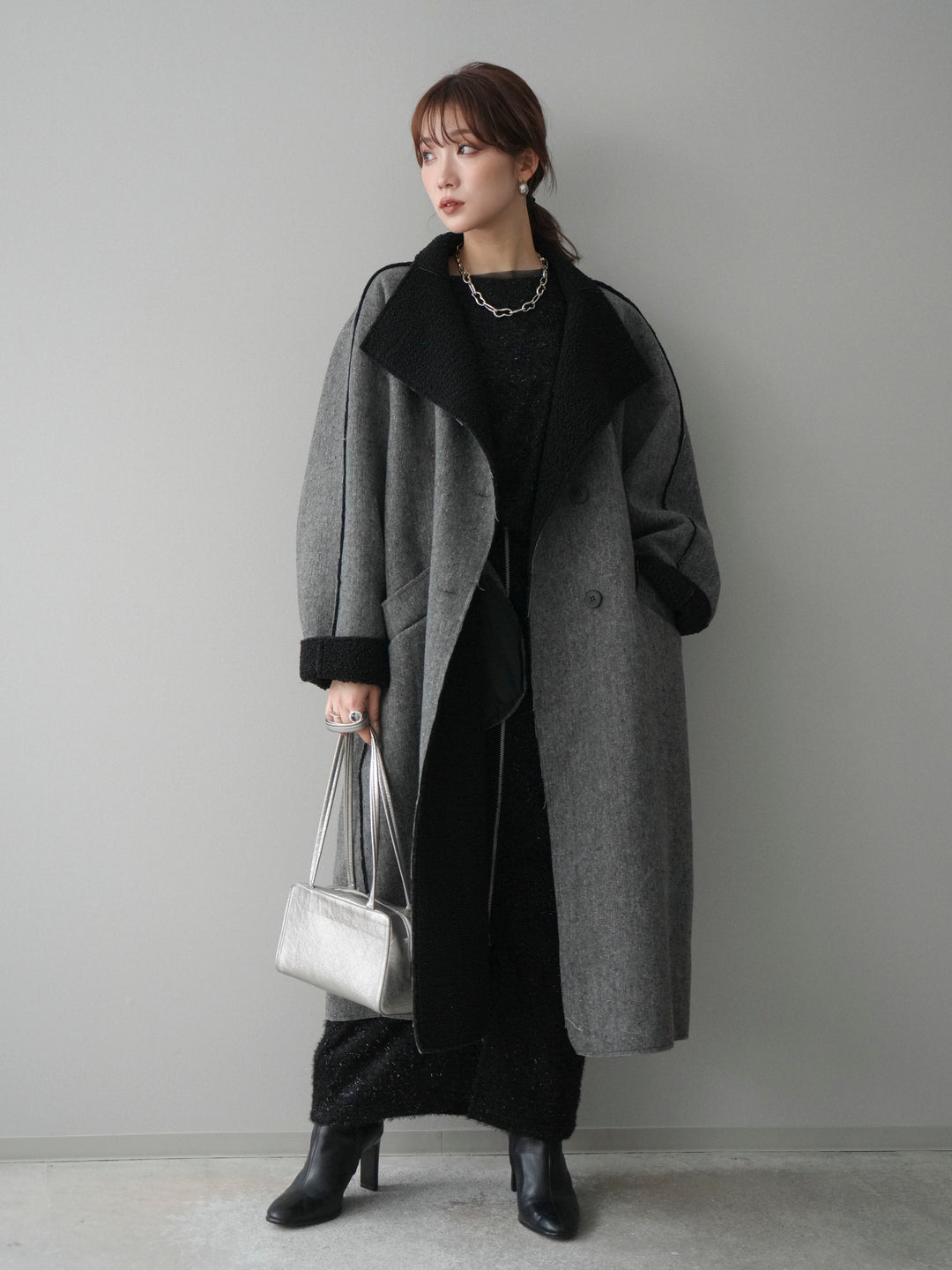 [SET]アウトシーム裏ボアコート+ラメシャギートップス(2set)