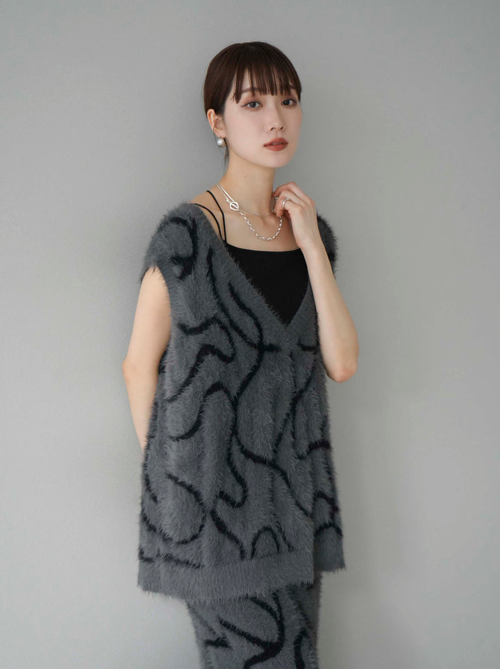 [SET] 線狀毛絨針織背心 + 線狀毛絨針織裙 (2套)