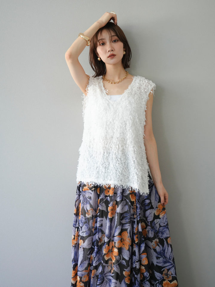 [予約]フェザーVネックベスト/ホワイト