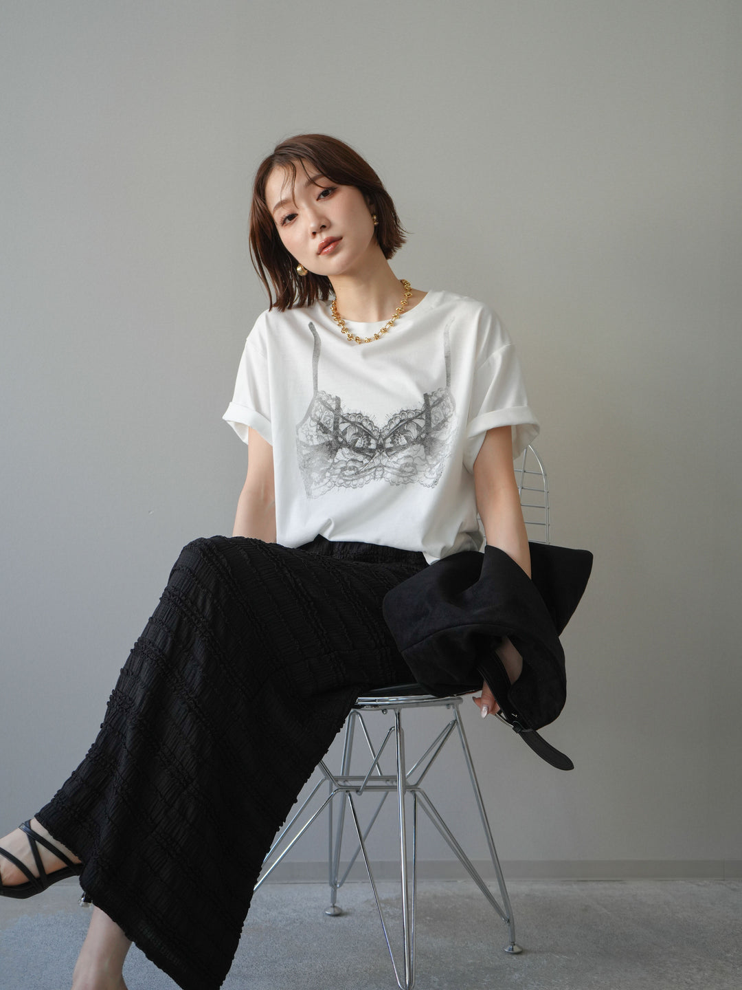 [予約]レースモチーフプリントTEE/off