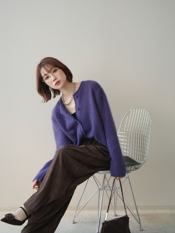[予約]くるみボタンニットカーディガン/purple