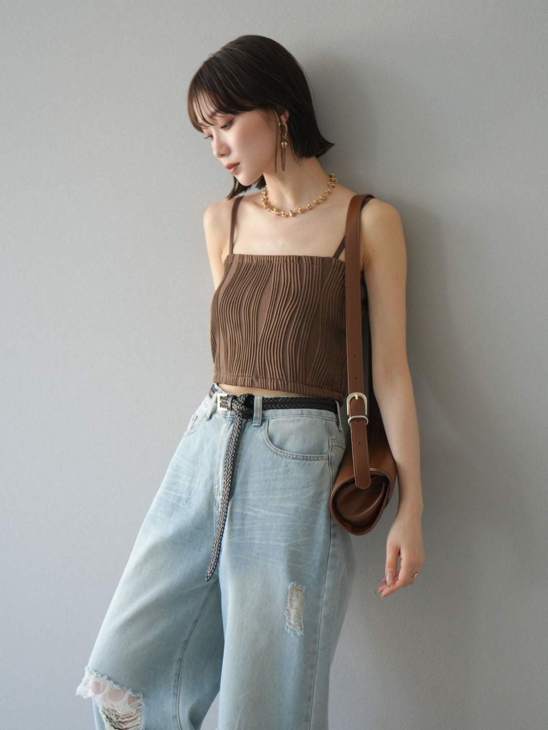 [SET]ウェーブパイピングカップ付ベアキャミソール+ウェーブパイピングカップ付ベアキャミソール(2set)