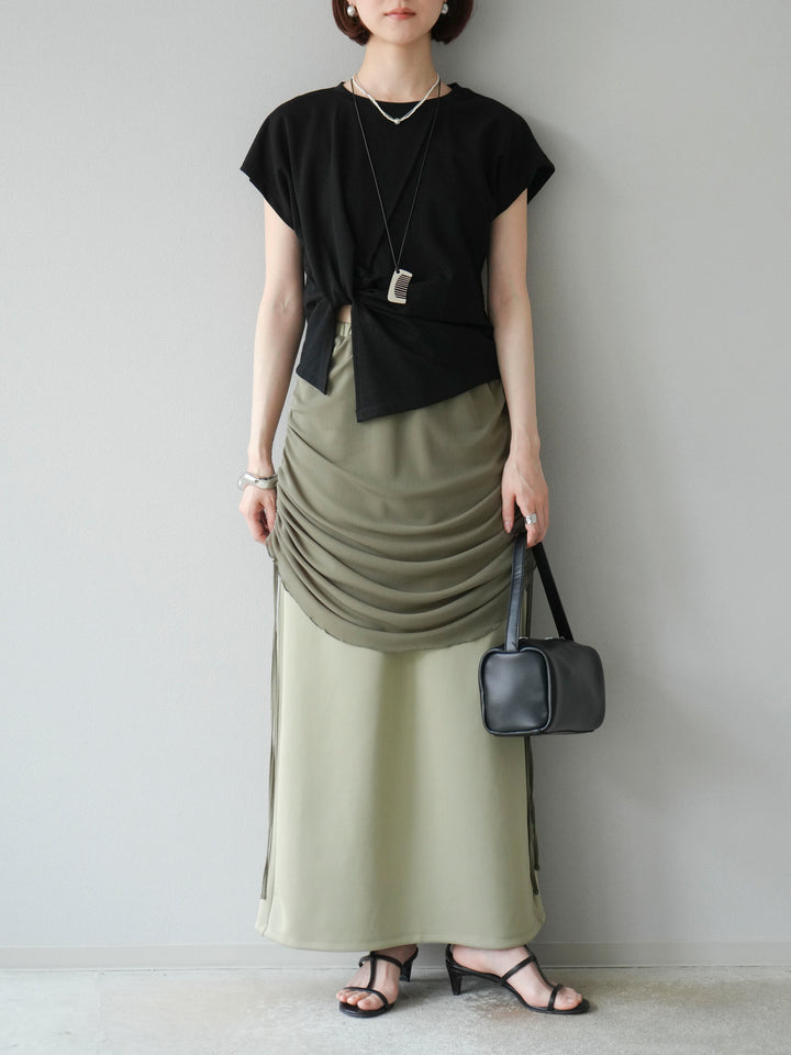 [予約]カシュクールTシャツ＆コームネックレスSET /ブラック