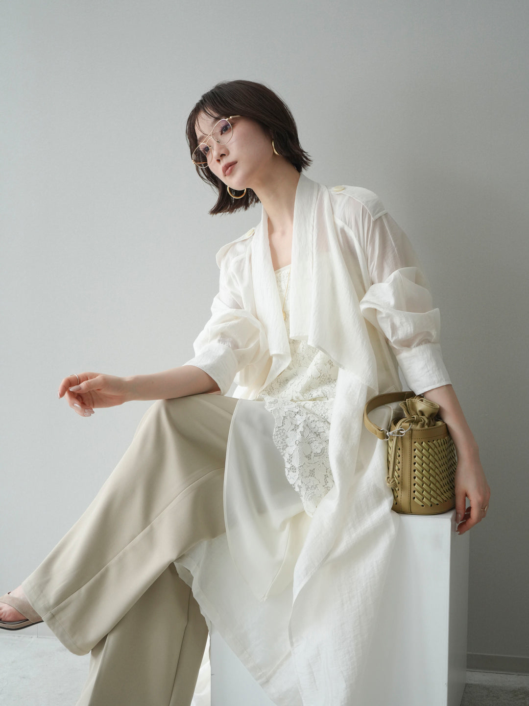 [予約]シアートレンチロングコート/ivory