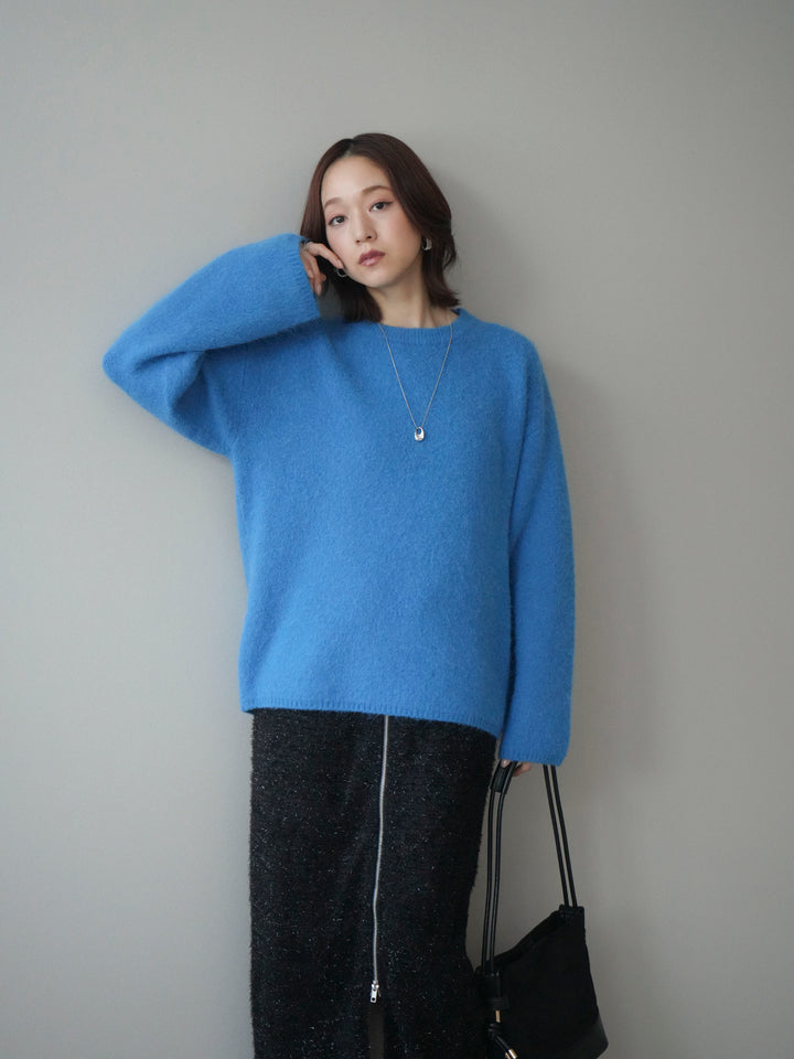 [SET]アンゴラタッチクルーネックニットプルオーバー+ラメシャギーフロントジップスカート(2set)