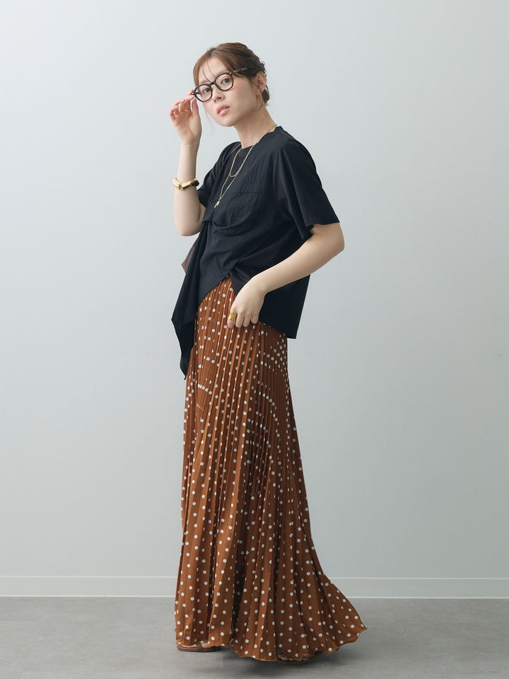 [SET]ラッフルドッキングTEE+ドットアコーディオンプリーツスカート(2set)
