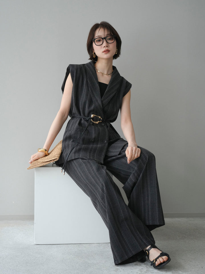 [SET]モチーフベルト付ストライプジレ＆パンツSETUP