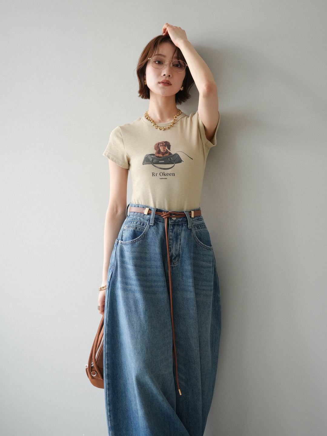 [SET]ドッグコンパクトTEE+ベルト付ボリュームデザインデニム(2set)