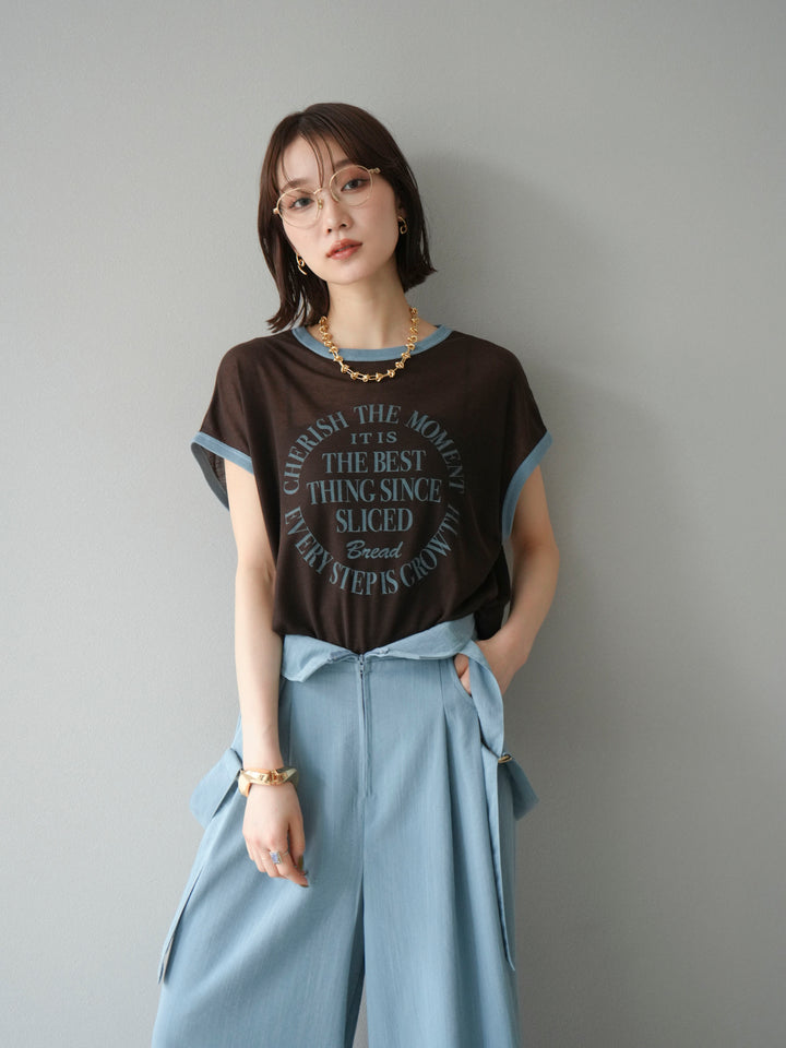 [SET]ストリングデザインハイウエストサロペット+シアーフライス ロゴプリントT (2set)