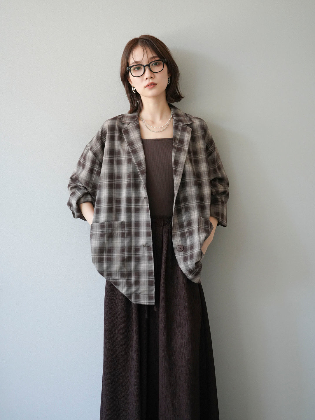 [予約]チェックシャツジャケット/ブラウン