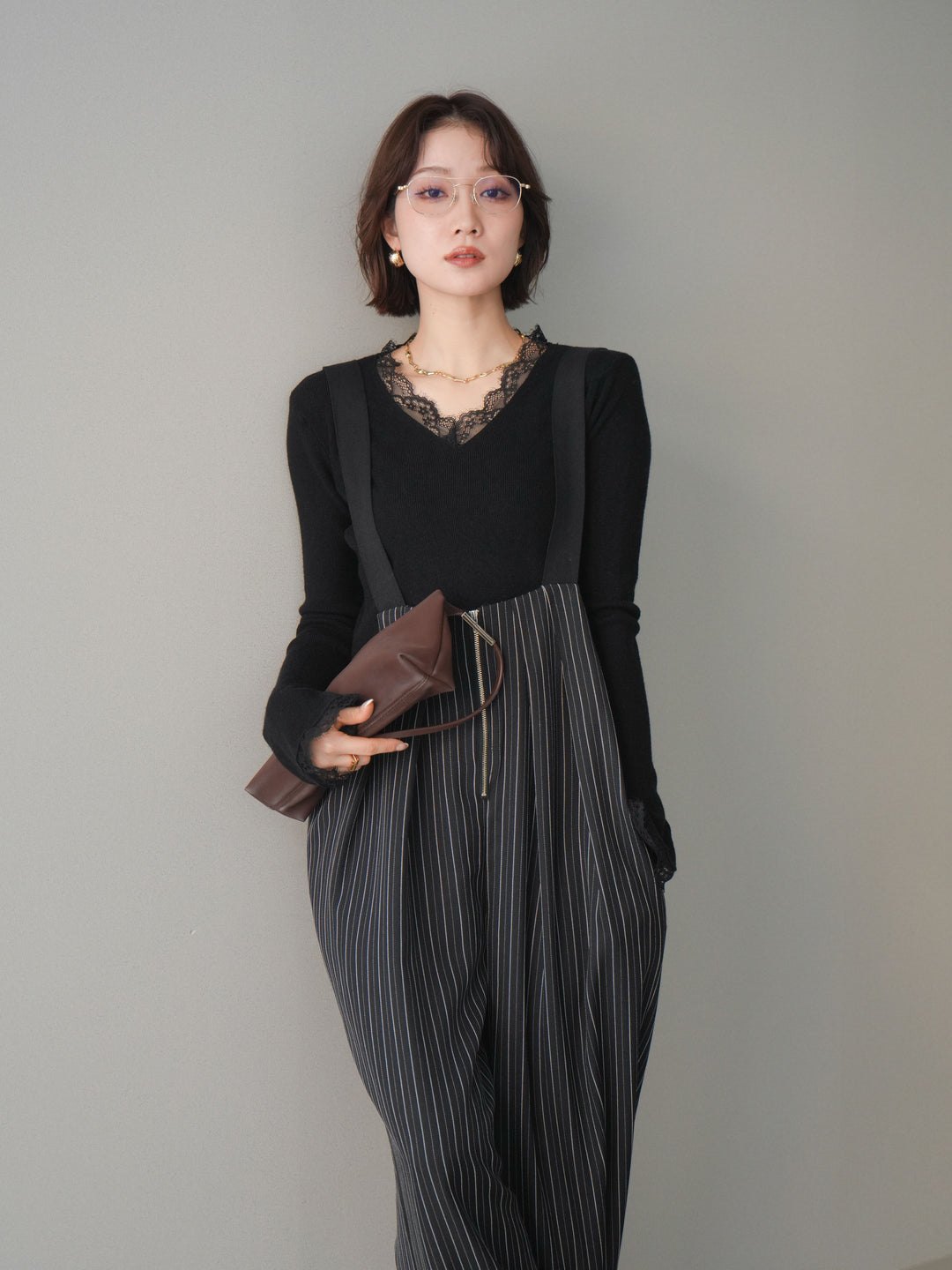 [SET]レースドッキングVネックニットトップス+選べるアクセセット(2set)