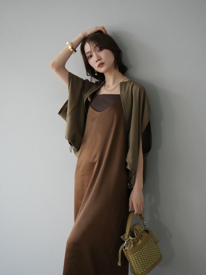 [予約]スリーブレスドロストZIPブルゾン/ブラウン