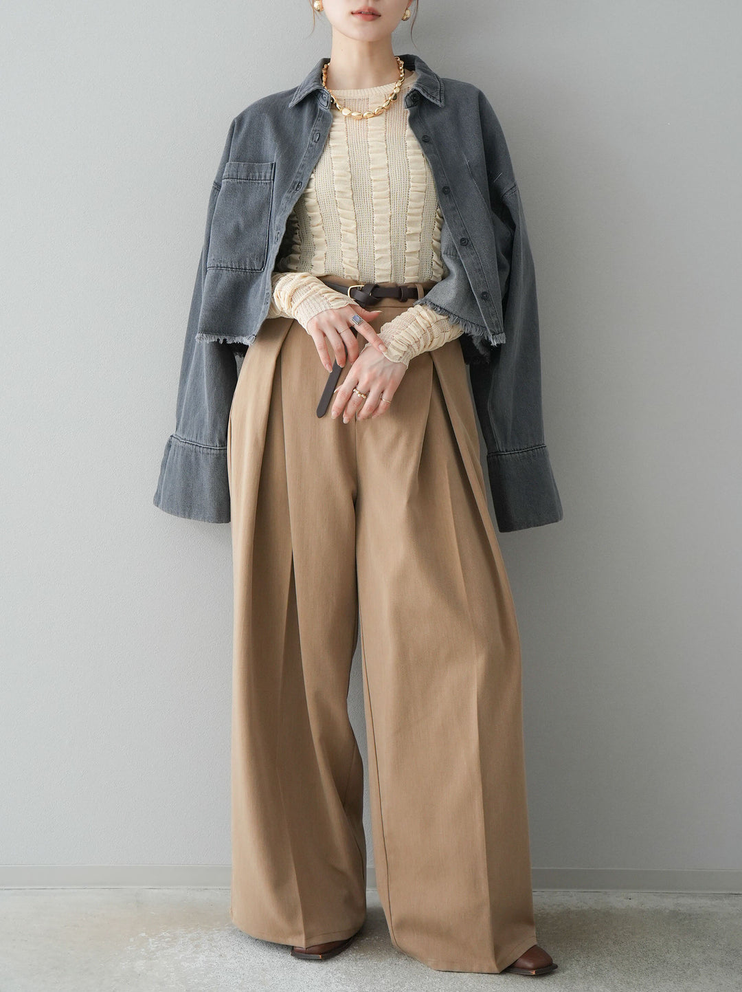 [予約]リネンタッチシャーリングニットトップス/アイボリー