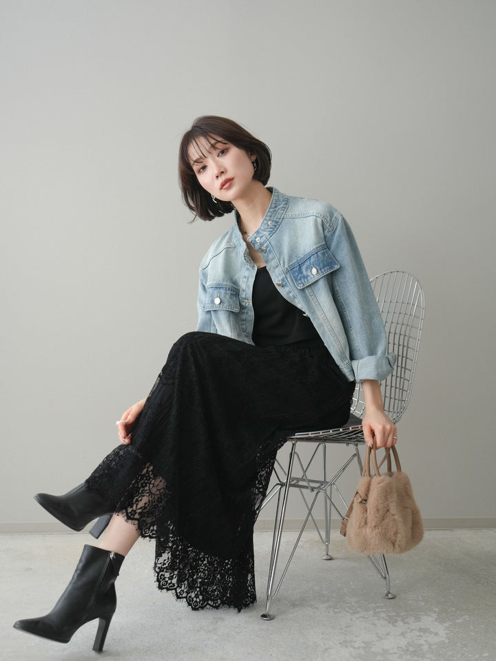 [予約]スタンドカラーコンパクトデニムジャケット/lightblue