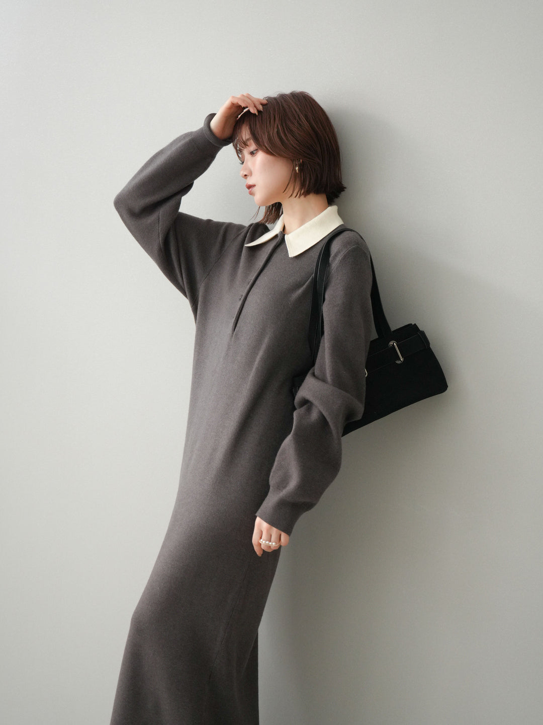 [SET]配色ポロニットワンピース+配色ポロニットワンピース(2set)