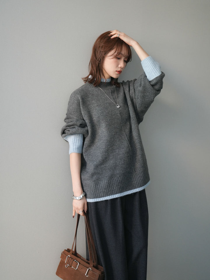 [予約]配色ハイネックニットプルオーバー/charcoalriteblue