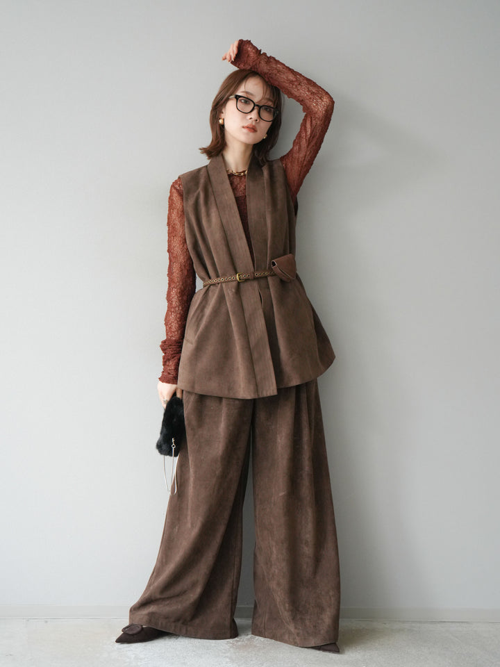 [SET]ポーチベルト付スウェードジレ×パンツSET UP(2set)