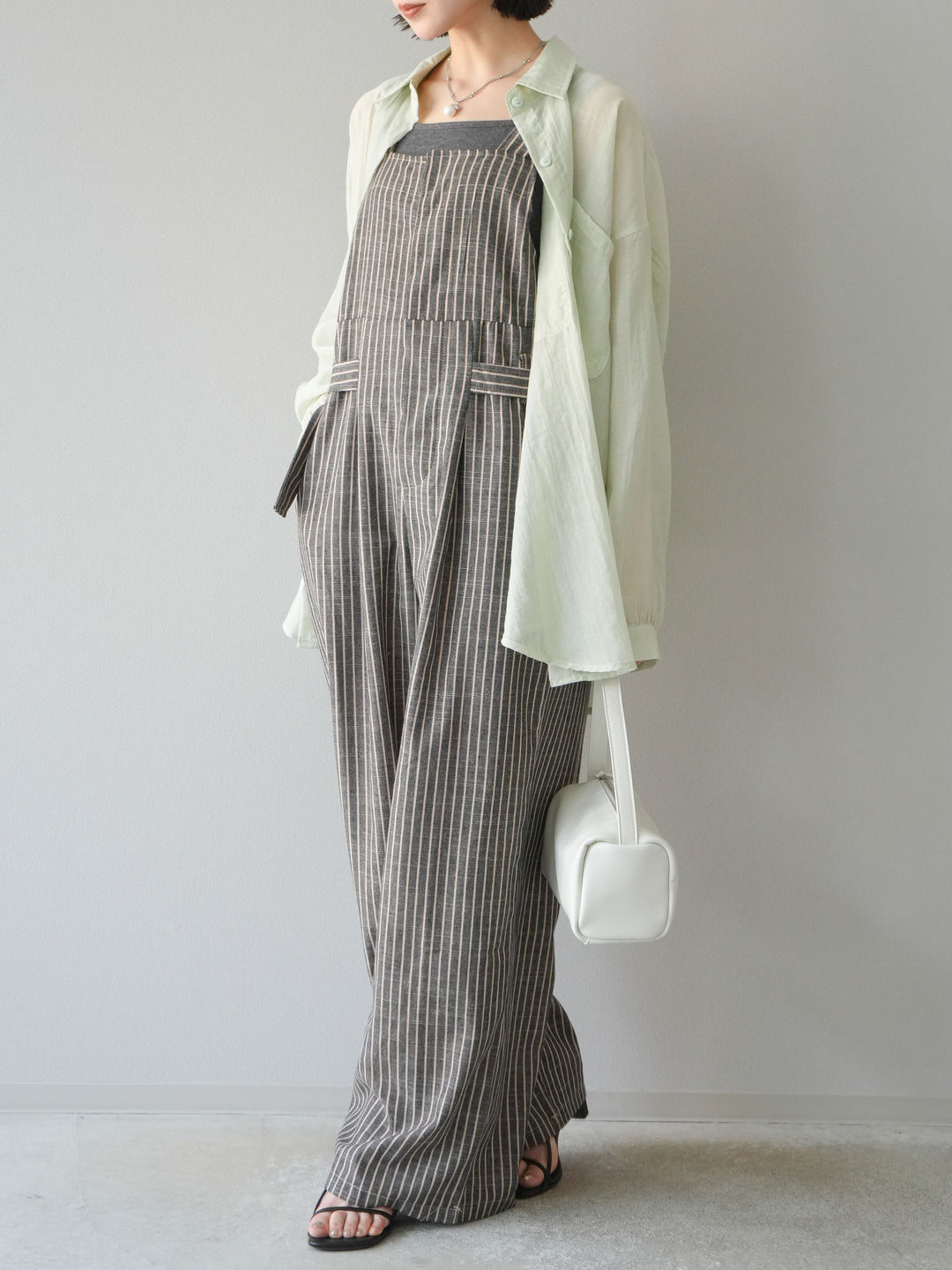 【預購】皮帶設計工裝褲/條紋