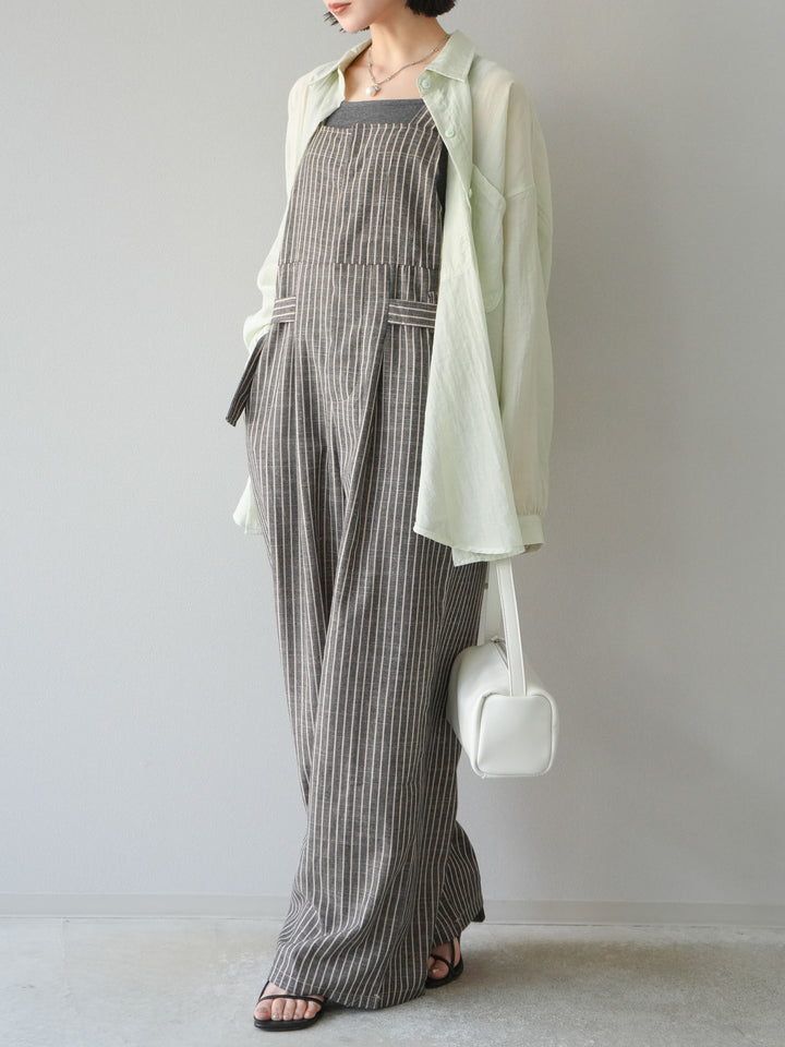 【預購】皮帶設計工裝褲/條紋