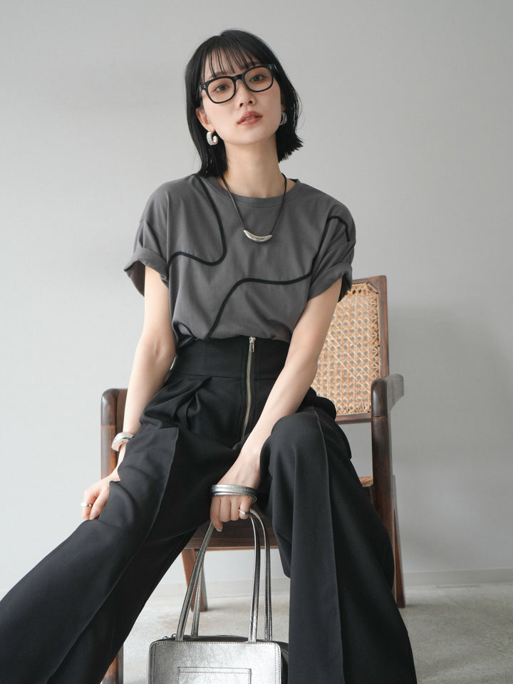 [予約]コード刺繍ルーズTシャツ/チャコール