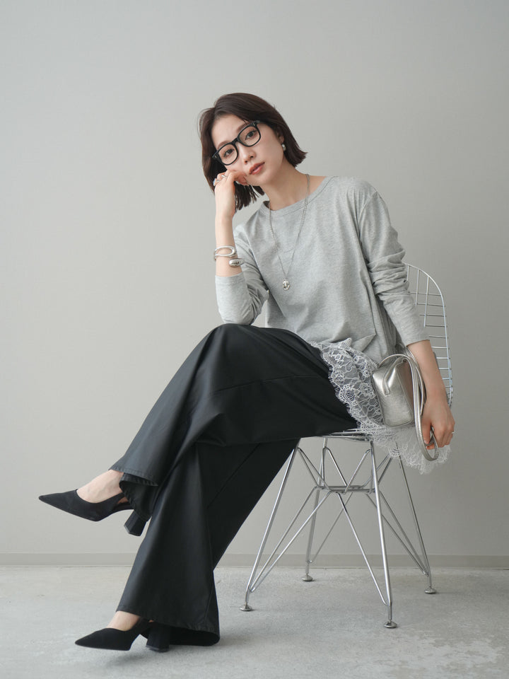 [SET]裾レースロングスリーブTシャツ+選べるアクセセット(2set)