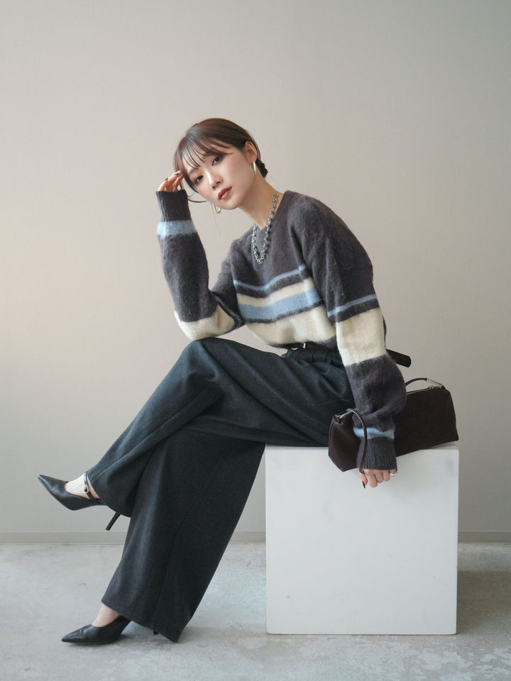 [SET]ソフトタッチボーダークロップドニットプルオーバー+ソフトタッチボーダークロップドニットプルオーバー(2set)