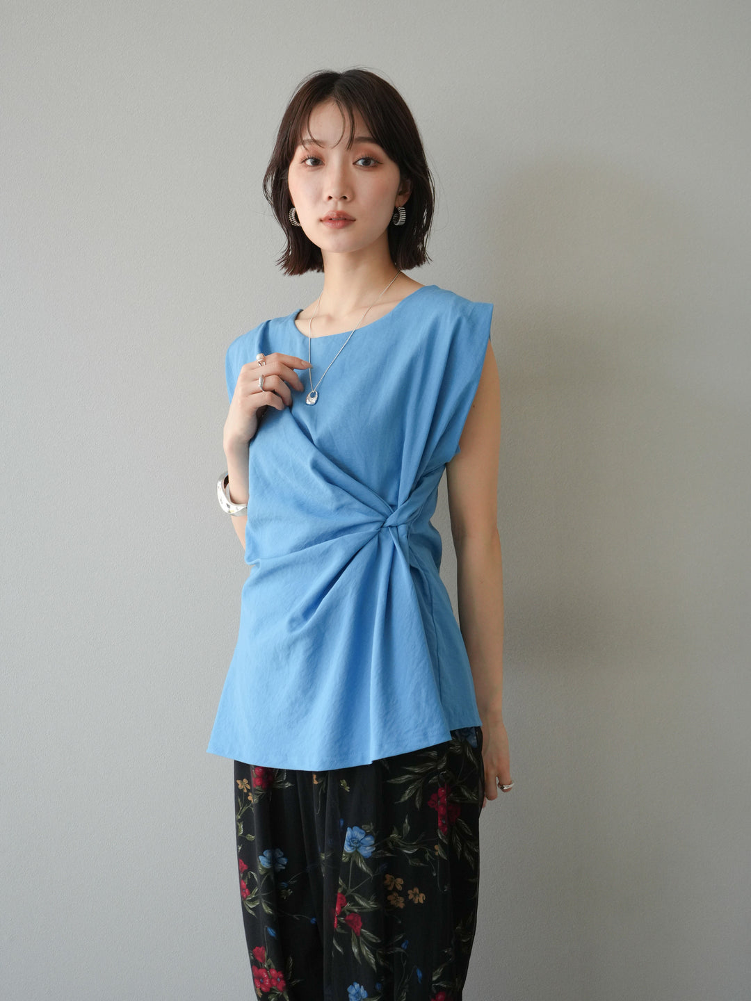 [予約]サイドツイストフレンチトップス/ブルー