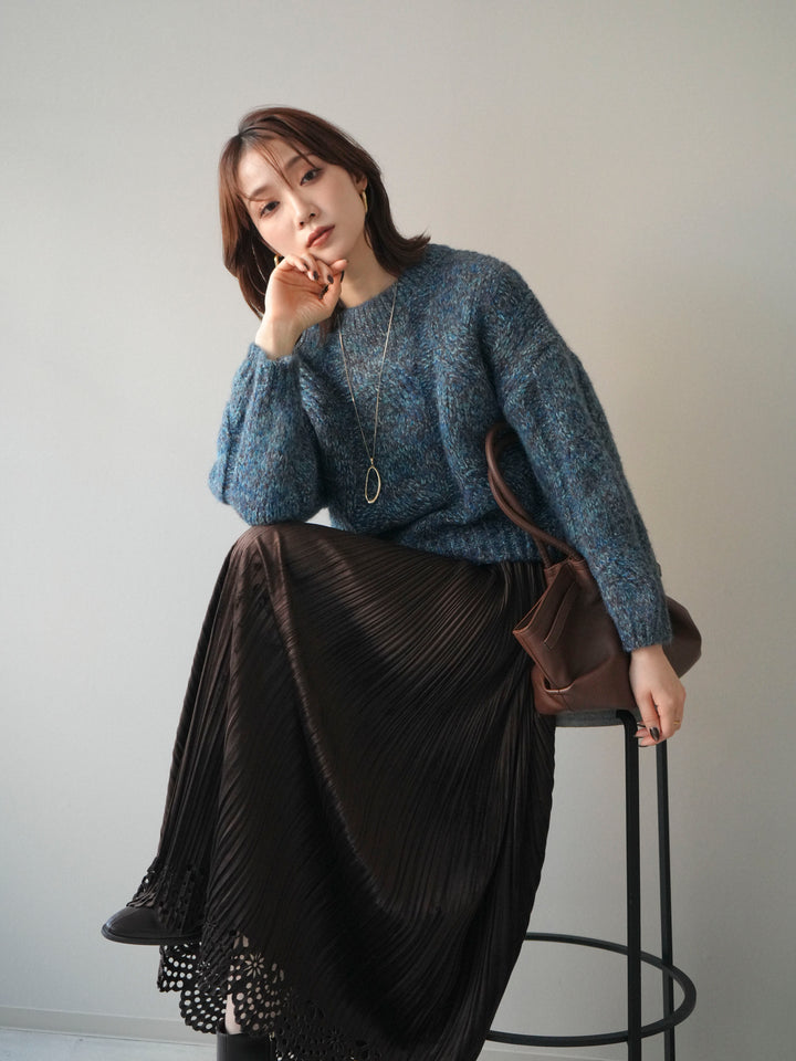 [予約]ワイドケーブルミックスニットプルオーバー/blue