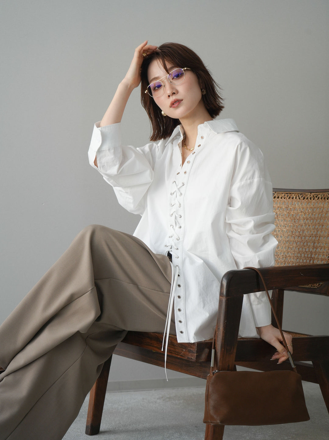 [SET]レースアップブロードシャツ+レースアップブロードシャツ(2set)