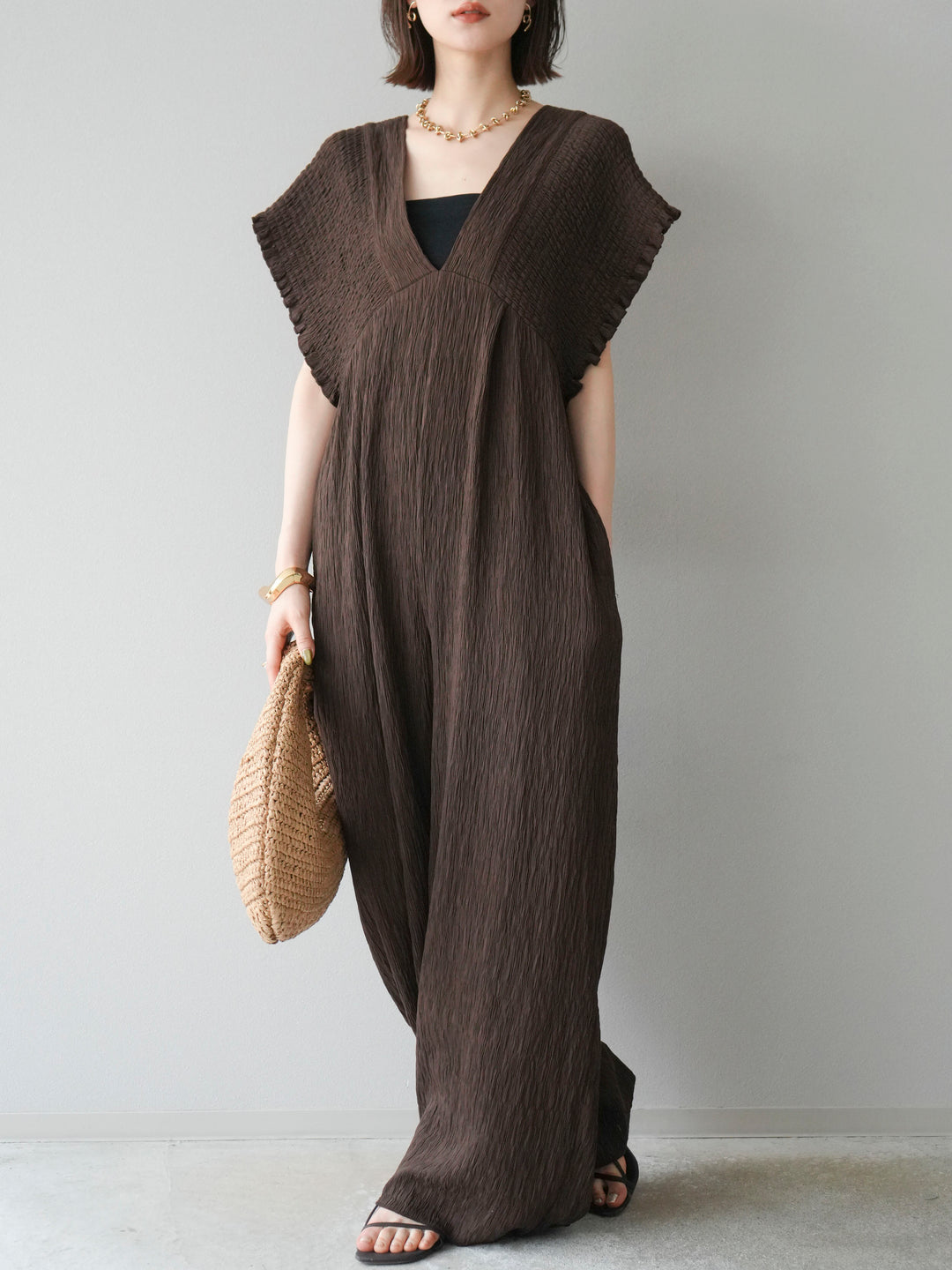 [SET]楊柳シャーリングサロペット+楊柳シャーリングサロペット(2set)