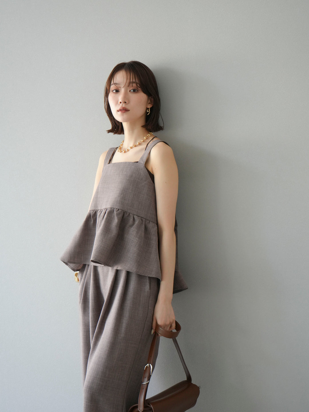 [SET]リネンライクビスチェ+リネンライクイージーワイドパンツ(2set)