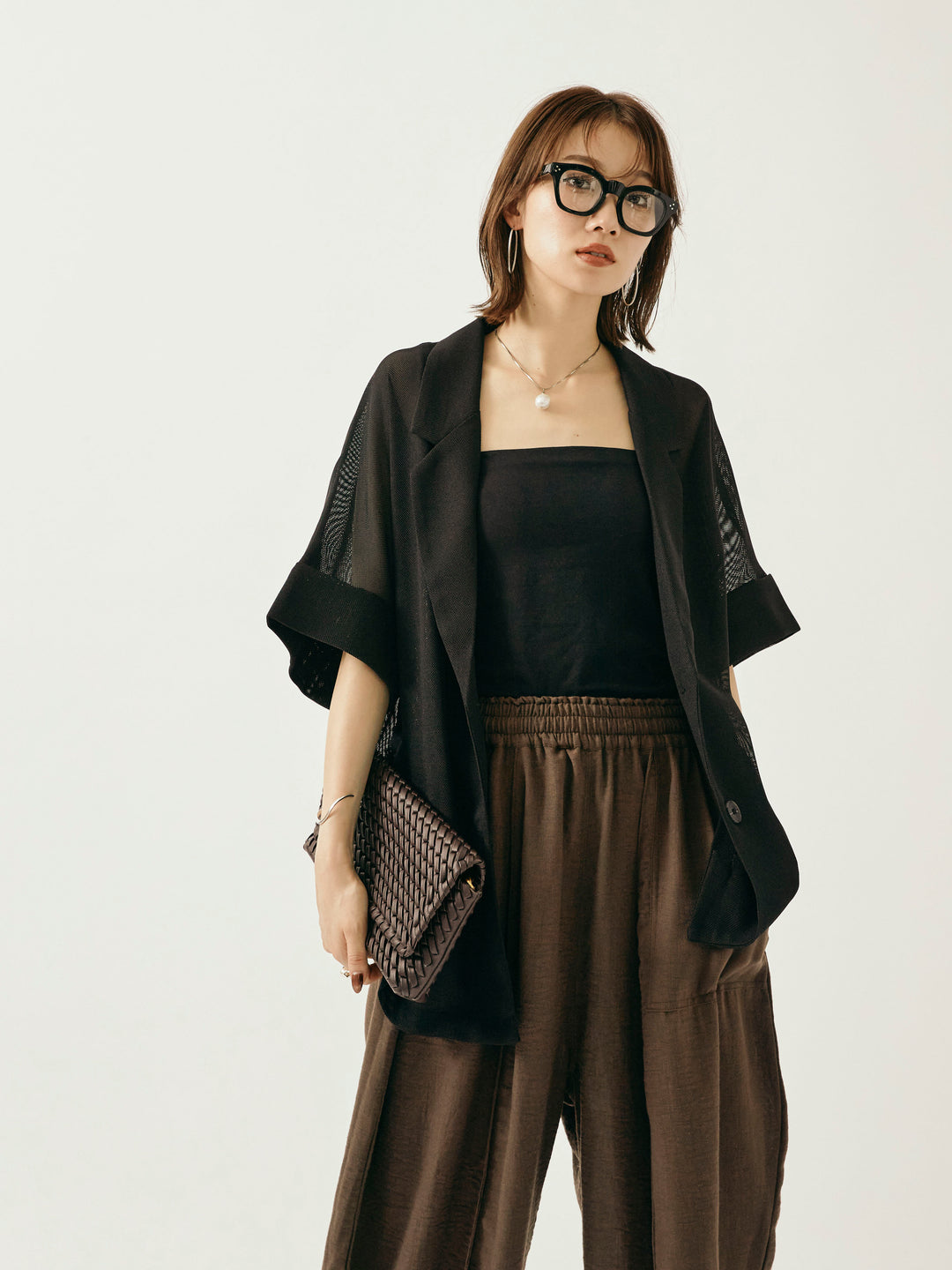 [予約]メッシュハーフテーラードジャケット/ブラック