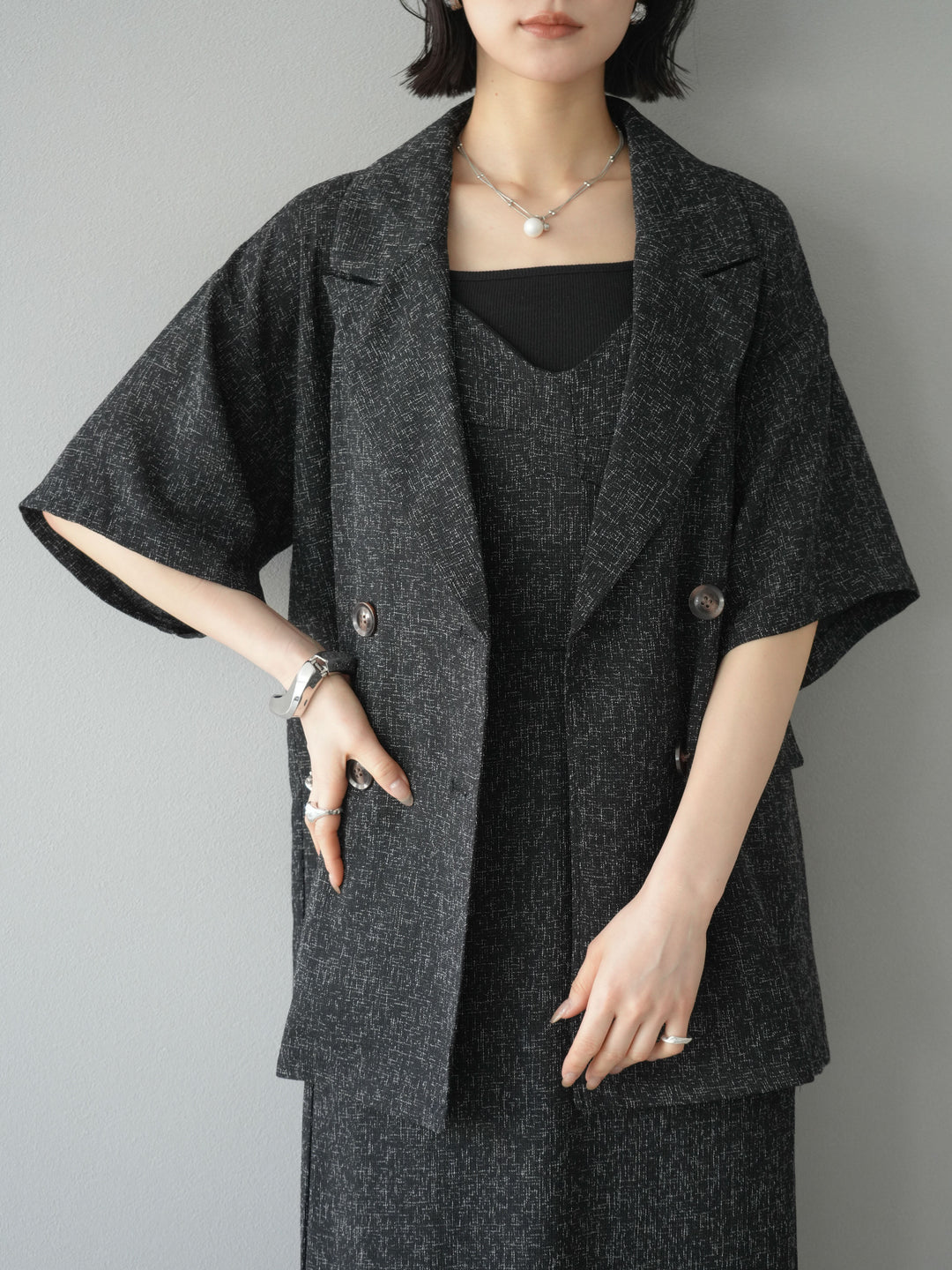 [預購] 夏季粗花呢露背吊帶洋裝/黑色