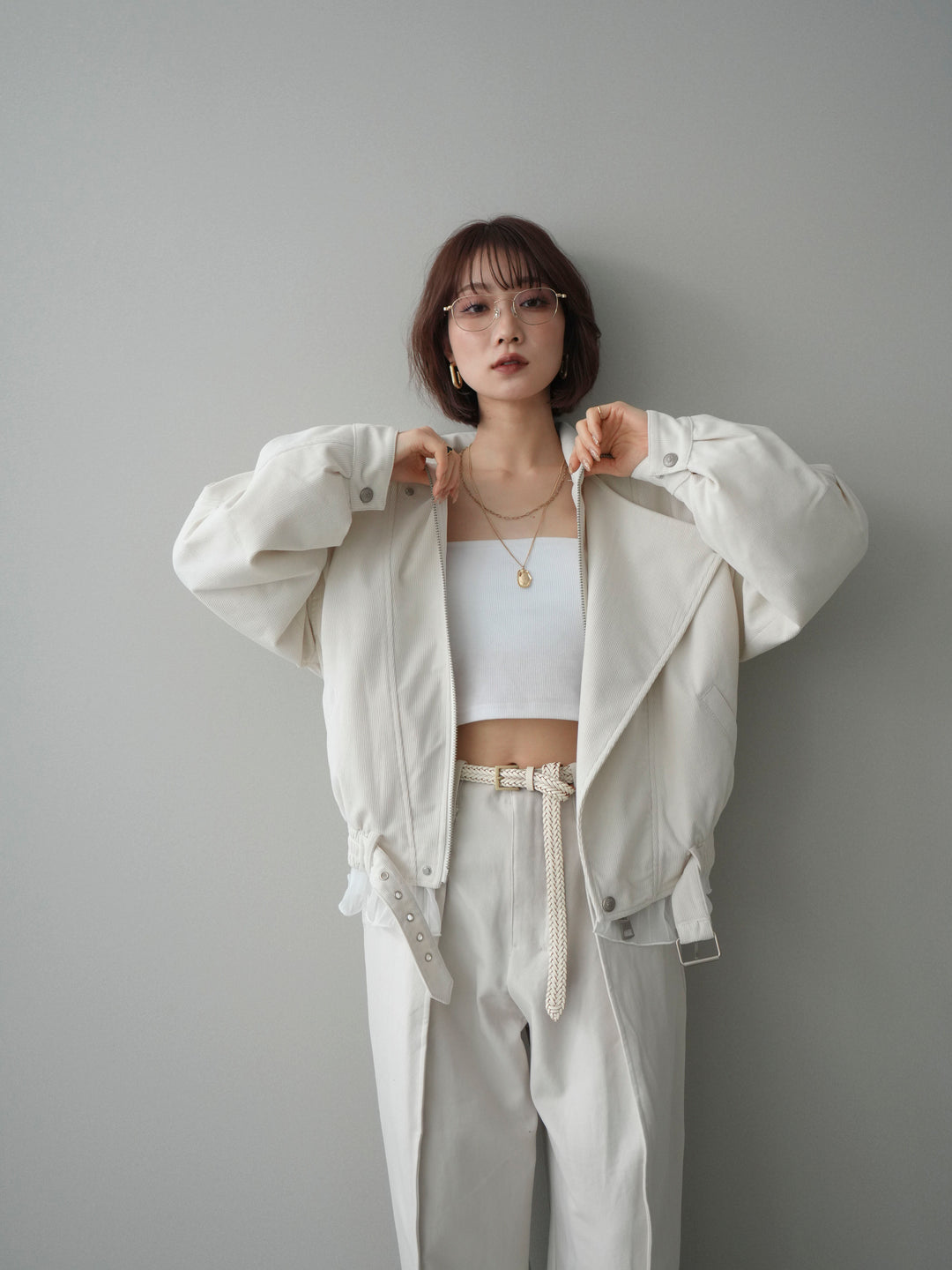 [予約]コーデュロイライダース裾レースブルゾン/offwhite