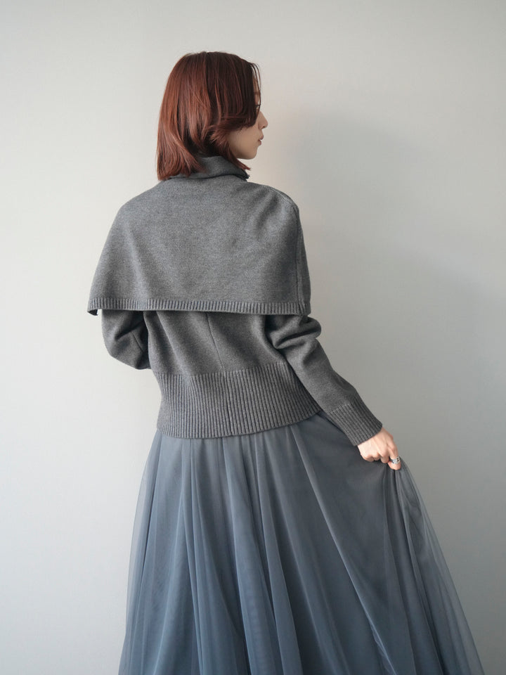[予約]フロントスリットネックアンサンブルニット/charcoal