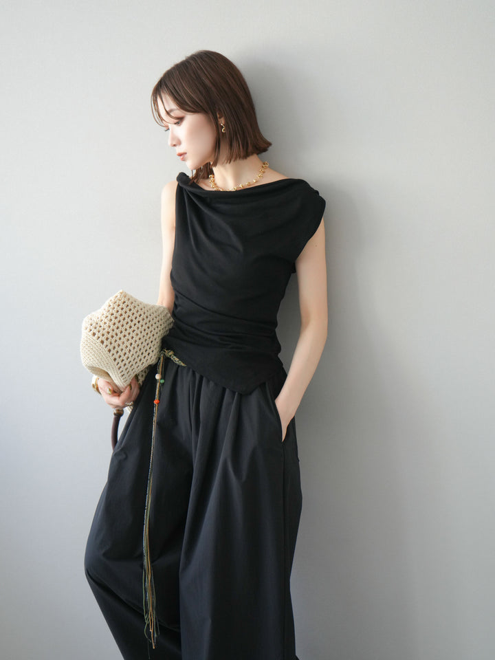 [SET]タックデザイントップス＆ビーズベルト付きパンツSET UP(2set)